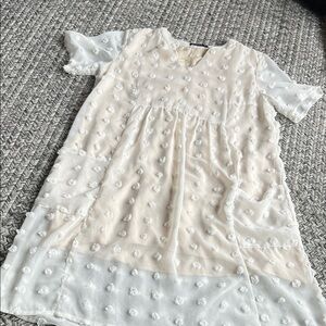 Women’s Ivory Swiss Dot Midi Dress - Lightweight V-Neck